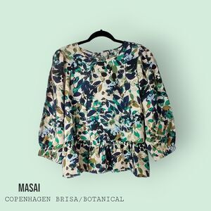 Masai Copenhagen BRISA Botanical Blouse Viscose Womens Medium Flounce Sleeve